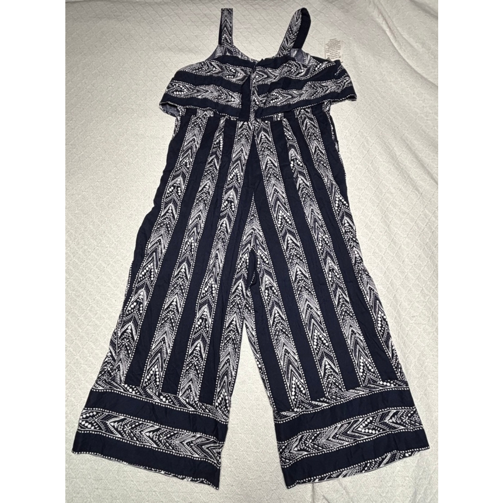 ‼️🙌‼️ Woman Within Tribal Navy & White Flounce Bodice Cullotte Jumpsuit Size 16W - Picture 3 of 12